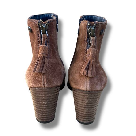 Paul Green Waterproof Suede Tassel Back Boots Brown US 8 UK 5.5 Block Heel - Picture 4 of 14